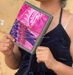 Nouveau véritable fabriqué à la main coloré Sari garniture brodé fil sécurisé fermeture Journal Vintage vibrant couverture non doublé feuille recyclée - Product Image 3