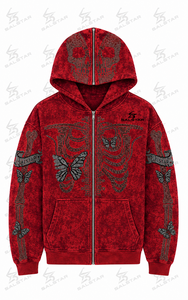 เสื้อฮู้ดซิปผู้ชาย BALSTAR สีแดง พิมพ์ลายหัวกะโหลกและผีเสื้อ ทรงโอเวอร์ไซส์ สไตล์สตรีทแวร์ ผ้าถักโพลีเอสเตอร์ สำหรับฤดูใบไม้ร่วง - Product Image 3