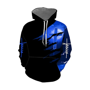 Sudaderas con Capucha Christian Jesus, Sudaderas con Capucha con la Frase 'Jesus Bless Us Faith Above Fear', al Mejor Precio, Ropa Urbana para Hombre - Product Image 2