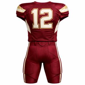 Ensemble d'uniformes de football américain personnalisés pour hommes, maillot et pantalon bordeaux et or, en polyester respirant, vêtements de sport d'équipe, kit d'entraînement - Product Image 2