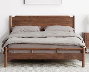 Solid Wood Queen <b>Bed</b> Frame Minimalist Design Teak Wood Natural Finish Round Legs Handmade Bedstead - Product Image 2