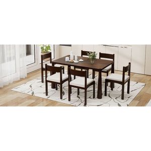Set da Pranzo Retrò TREXM 7 Pezzi per 6 Persone, Tavolo in Legno con Sedie Imbottite, Set per Cucina e Sala da Pranzo (Es) - Product Image 4