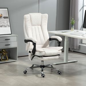 White Reclining Computer Chair with Adjustable Height and <b>Footrest</b> Executive Office Chair with 6-Point Massage Heat Features - Product Image 2