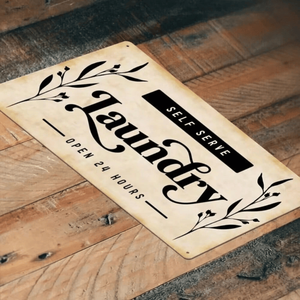CIFbuy Insegna in Metallo per Lavanderia Self-Service Aperta 24 Ore, Decorazione Murale in Legno per Bagno, TikTok per Servizio Ritiro Temu - Product Image 5