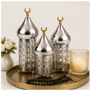 Wholesale <b>Silver</b> Ramadan Decoration Metal Hollow Out Mosque Dome Ornate Minaret <b>Lamp</b> for Eid Mubarak Festive Home Table Decor - Product Image 6