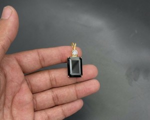 จี้หินแบล็คออนิกซ์ทรงเหลี่ยมมรกต เครื่องประดับมินิมอล สร้อยทอง/เงิน หินพลังงานป้องกันและบำบัดรักษา ของขวัญ - Product Image 3