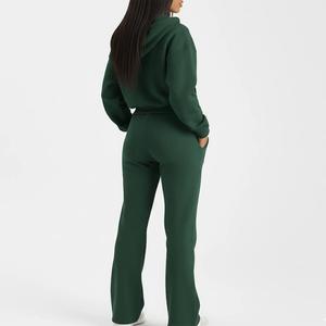 <b>Plain</b> Women <b>Tracksuit</b> Zip Hoodie And Jogger Pants Set Cotton Fleece Casual Sportswear For Winter Gym Training And Daily Wear - Product Image 2