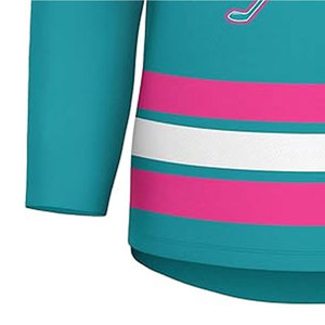 Custom Ice Hockey Jersey Teal Pink Striped V-Neck Full Sleeve Sublimated Print Breathable Polyester Adult Unisex - Product Image 6