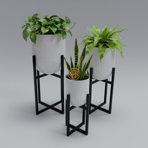 Modern White Hammered Metal <b>Plant</b> Stand with Black Frame <b>for</b> Indoor Green <b>Plants</b> - Product Image 1