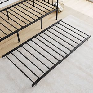 Struttura Letto a Giorno Matrimoniale in Metallo Rinforzato con Letto Estraibile, Supporto a Doghe in Acciaio, Piattaforma Divano Letto con Testiera, Nessun Box Spring Necessario - Product Image 6