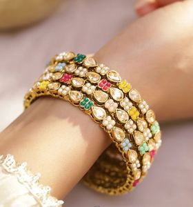 Women's Traditional Style Gold Plated Brass Bangles Set Imitation Pearl <b>Crystal</b> Rhinestone for Bridal Wedding Engagement Festive - Product Image 1