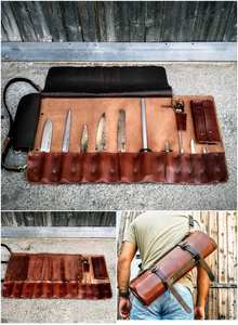 กระเป๋าใส่มีดเชฟหนังแท้แบบสั่งทำพิเศษ ทนทาน ดีไซน์ใหม่ OEM หนังแท้สำหรับใส่มีดทำครัว รุ่น LKR-0394 - Product Image 3