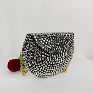 Bolso de mano de lunares plateado antiguo personalizado, bolso de hombro nupcial con escultura pulida moderna con marco de Metal chapado en oro, bandolera - Product Image 4