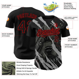 Camiseta de Béisbol Negra Personalizada de Manga Corta con Botones al Frente, Estampado de Pitbull Sublimado, Ropa para Hombre Adulto para Todas las Temporadas - Product Image 2