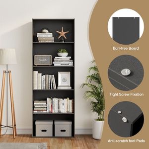 Libreria in Legno Multifunzionale a 5 Ripiani 23,5 X 9,5 X 67 Pollici per Casa e Ufficio, Scaffali Resistenti per Uso Domestico e Professionale - Product Image 5