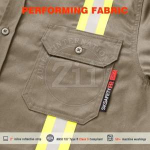 ZUNEZI ZI-7087 Respirador Transpirable de Alta Visibilidad con Certificación de Protección Contra Incendios, Manga Larga, Color Azul Marino/Caqui, 100% Algodón Twill - Product Image 2