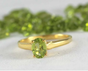 Peridoto verde Natural, 5x7mm, ovalado, sólido, oro amarillo de 14k, piedras de nacimiento, fabricante de joyería - Product Image 3
