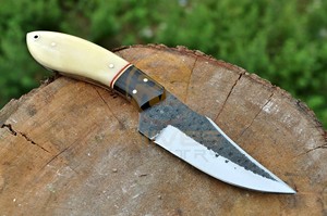 Couteau de chasse forgé à la main, lame fixe avec manche en os, étui en cuir, couteau de survie pour le camping en plein air - Product Image 2