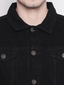 Veste en jean noire pour homme, col rabattu, fermeture boutonnée, coupe ajustée décontractée, pour l'automne, couleur unie, en coton et fibre de bambou tissée - Product Image 6
