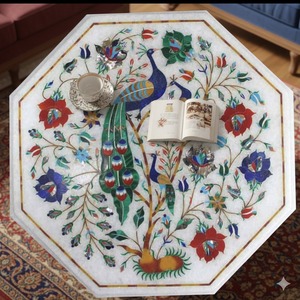 12" Marble Tabletop With Handmade Inlay <b>Work</b> Antique Mughal Art Decorative <b>Table</b> <b>For</b> <b>Home</b> And Gift Keywords ( - Product Image 2
