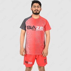 ชุดเสื้อฟุตบอลสีแดง Blaze Sports Wear แขนสั้น คอกลม ลายเรขาคณิต ระบายเหงื่อได้ดี ทรงสปอร์ต ชุดยูนิฟอร์มผู้ชาย - Product Image 3