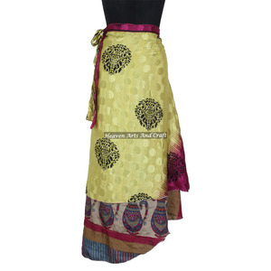 2 Layer Vintage Indian Boho Hippie Sari Saree Silk <b>Wrap</b> <b>Skirt</b> Women Vintage Silk Magic 38 Inch Long <b>Wrap</b> <b>Skirt</b> Halter Tube Maxi - Product Image 3