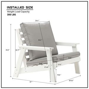 Sofá Individual para Exteriores Resistente a la Intemperie con Cojín Blanco/Gris, Silla de Jardín HIPS - Product Image 4