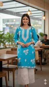 Ensemble Kurta et Palazzo en coton rouge brodé, tenue indienne pakistanaise, décontractée, ethnique, pour le bureau, pour femmes, coupe confortable - Product Image 5