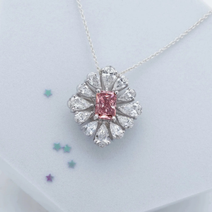 Parure de collier en diamant en forme de fleur, argent rhodié 925, taille radiant rose, sertissage griffe, bijoux classiques pour femme, cadeau de fiançailles - Product Image 4