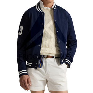 Veste universitaire bleu marine pour homme, couleur unie, col rabattu, fermeture boutonnée, style preppy, vêtement d'automne, coupe classique - Product Image 1