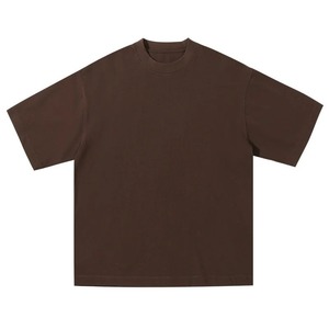 T-shirt décontracté à manches courtes et col rond pour homme, coupe oversize, marron uni - Product Image 1