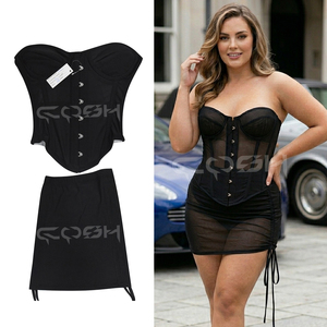 Corsé de malla elástica negro de calidad premium para club y uso diario con falda - Product Image 5