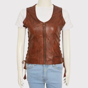 Chaleco de Cuero Genuino Marrón Auténtico para Mujer, Chaleco Informal a la Moda - Product Image 1