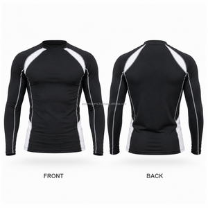 Camiseta de Compresión de Manga Larga para Hombre, Color Negro y Blanco, de Secado Rápido, Transpirable, Ecológica, de Spandex y Poliéster, para Gimnasio - Product Image 2