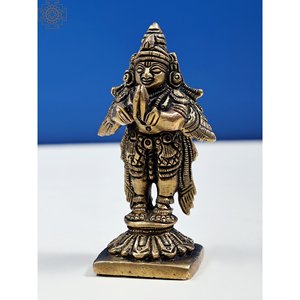 รูปปั้นทองเหลืองทำด้วยมือรูปปั้นเล็ก3 "Garuda Idol in Namaskara Mudra - Product Image 2