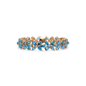 Pulsera de Plata de Ley 925 con Turquesa, Baño de Oro Vermeil, Gema Azul, Diseño Floral, Joyería de Moda de Marca Privada - Product Image 6
