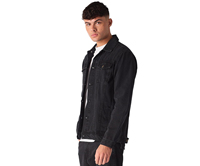 Chaqueta de Mezclilla Negra para Hombre, Cuello Alto Informal, Cierre de Cremallera, Corte Regular, Otoño, Impermeable