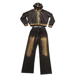 Nouvelle Collection 2025 – Ensemble Sweat à Capuche et Pantalon de Survêtement Homme, Personnalisé, Respirant, avec Strass et Impression Sérigraphique, Effet Délavé Acide, Style Vintage, Idéal Été, Décontracté Chic - Product Image 1