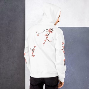 Sudadera con Capucha Unisex, Estampado Floral de Flores de Cerezo, Diseño con Bolsillo, Corte Regular, Ropa Casual de Otoño, Forro Polar, 100% Algodón - Product Image 3