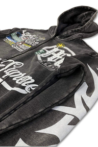 Hoodie à capuche tendance, effet délavé, coupe oversize, personnalisable, style vintage, pour homme, avec fermeture éclair intégrale et imprimé graphique - Product Image 4