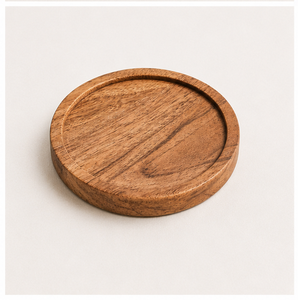 Premium Handcrafted Round Acacia Wood Drink Coaster Set With Raised Lip For Tabletop <b>Protection</b> Eco-Friendly Heat Resistant Wood - Product Image 3
