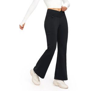 Pantalon évasé pour femme, taille élastique, poches, taille haute, style sportif, athlétique, molletonné, coupe décontractée, idéal pour la gym et la détente - Product Image 1
