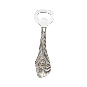 Ouvre-bouteille en forme de plume de paon, fabriqué en métal argenté de qualité supérieure, avec des détails gravés élégants, parfait pour les bars de luxe à domicile. - Product Image 1
