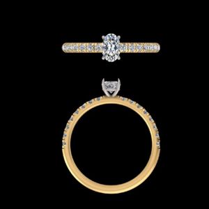 แหวนหมั้นเพชรทรงรีในทองคำ 14k 18k สีเหลือง พร้อมตัวเรือนแบบสี่ขา และแถบเพชรทรงกลมแบบฝังประดับ - Product Image 1
