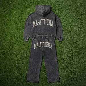 Conjunto de Sudadera con Capucha Negra Lavada Personalizada y Pantalones Anchos de Felpa para Mujer, Chándal de Algodón Estilo Urbano OEM ODM - Product Image 5
