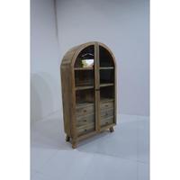 Meuble de rangement et de présentation en bois de manguier massif, style moderne vintage, avec porte vitrée et 2 tiroirs, pour salle à manger et salon, servant également de chaise de salle à manger