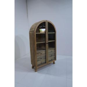 Vitrina de Madera de Mango Sólida con 2 Cajones y Puerta de Vidrio, Estilo Industrial, para Sala de Estar - Product Image 5