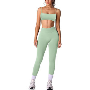 Ensemble de yoga color block pour femme, effet ombré, tissu Space Dye, soutien-gorge de sport, leggings taille haute, tissu nylon spandex - Product Image 1