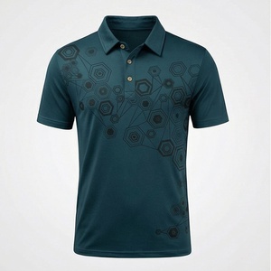 Polo pour homme à imprimé géométrique, manches courtes, tissu tricoté à séchage rapide, style décontracté, couleur vert-bleu foncé - Product Image 1