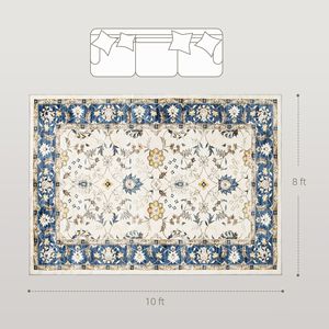 Tappeto Lavabile in Lavatrice 8x10 con Stampa Floreale Boho, Antiscivolo, Blu, per Soggiorno, Camera da Letto e Sala da Pranzo - Product Image 3